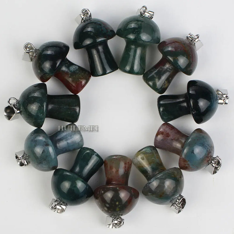 10pcs Indian Agate Stone Gemstone Mushroom Pendant Beads for Necklace