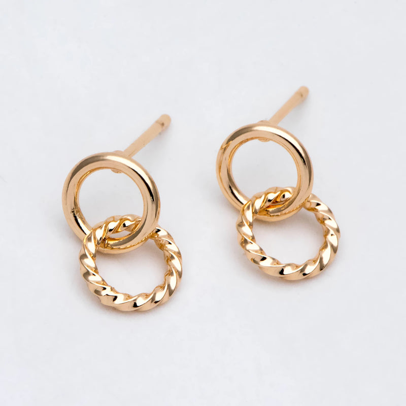 10pcs Linkage Circle Earring, Double Circle Ear Posts