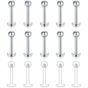 10pcs 16G 8mm Internally Threaded Labret Lip Rings Surgical Steel