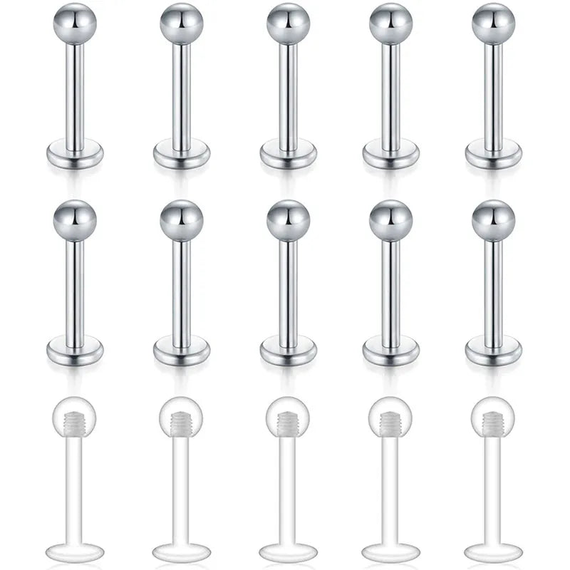 10pcs 16G 8mm Internally Threaded Labret Lip Rings Surgical Steel
