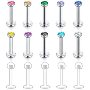 10pcs 16G 8mm Internally Threaded Labret Lip Rings Surgical Steel