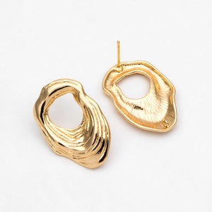 10pcs 18K Plated Brass Earring Posts, Irregular Shape Stud Components