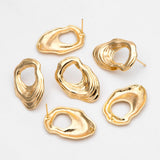 10pcs 18K Plated Brass Earring Posts, Irregular Shape Stud Components