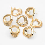 10pcs Irregular Earring Posts, 18K Plated, Brass Stud Components