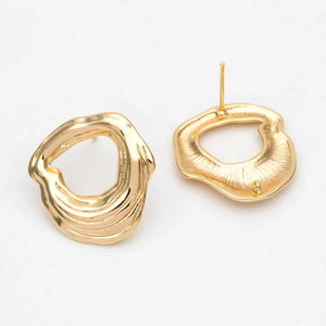 10pcs Irregular Earring Posts, 18K Plated, Brass Stud Components