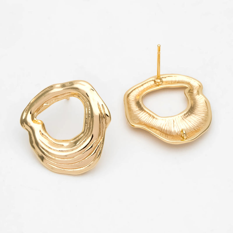 10pcs Irregular Earring Posts, 18K Plated, Brass Stud Components