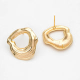 10pcs Irregular Earring Posts, 18K Plated, Brass Stud Components