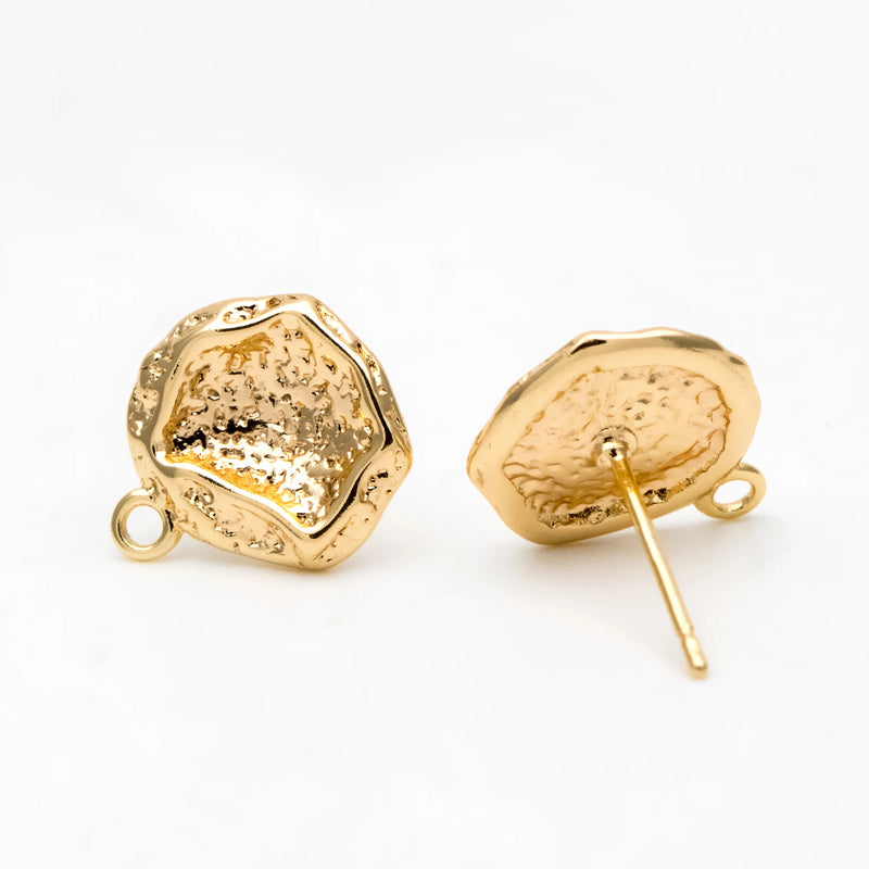 10pcs Irregular Earring Posts, 18K Plated Brass, Stud Earring Components