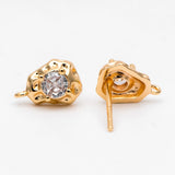 10pcs CZ Paved Stud Earrings, Irregular Shape, Plated Brass Findings
