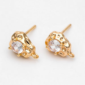 10pcs CZ Paved Stud Earrings, Irregular Shape, Plated Brass Findings
