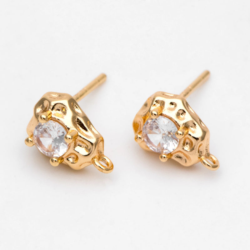 10pcs CZ Paved Stud Earrings, Irregular Shape, Plated Brass Findings