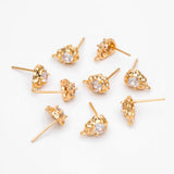 10pcs CZ Paved Stud Earrings, Irregular Shape, Plated Brass Findings