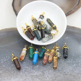 10pcs Jaspers Gemstone Plated Bails Hexagonal Point Pendants