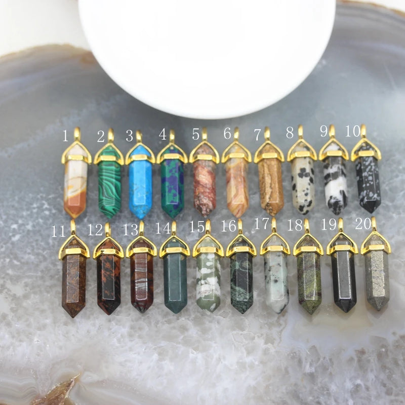 10pcs Jaspers Gemstone Plated Bails Hexagonal Point Pendants