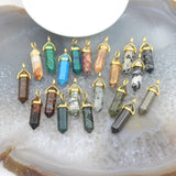 10pcs Jaspers Gemstone Plated Bails Hexagonal Point Pendants
