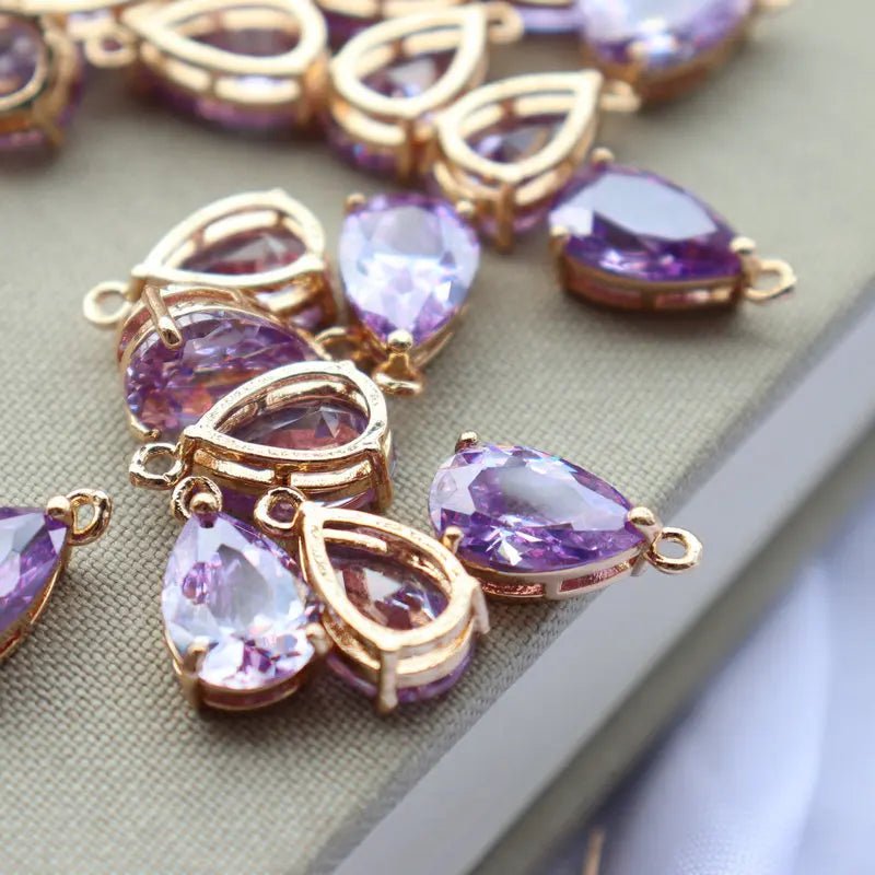 10pcs KC Plated 8x12mm Purple CZ Pendant Charms DIY Jewelry Making