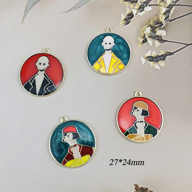 10pcs Enamel Oil Painting Disc Pendant DIY Charms for Necklace Bracelet