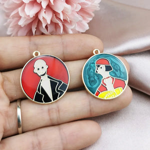 10pcs Enamel Oil Painting Disc Pendant DIY Charms for Necklace Bracelet