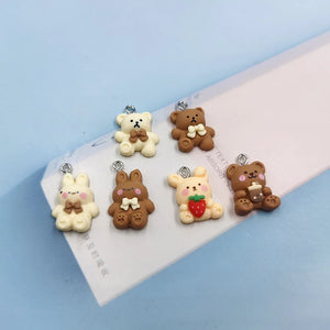 10pcs Korea Bowknot Bear Rabbit Resin Charms for DIY Jewelry