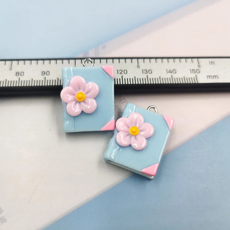 10pcs Colorful Book Resin Charms for DIY Jewelry Making