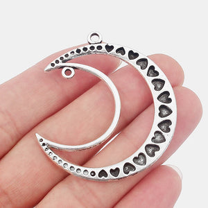 10pcs Crescent Moon & Hearts Charms Pendants 51x46mm