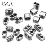 10pcs Leather Cord Beads Two Hole Spacer Beads Stainless Steel Accessories