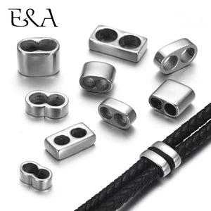10pcs Leather Cord Beads Two Hole Spacer Beads Stainless Steel Accessories