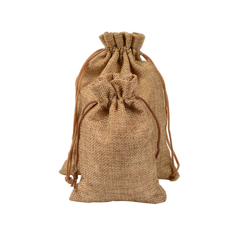 10pcs Linen Bags Cotton Drawstring Wedding Gift Sachet Storage