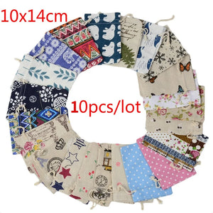 10pcs Linen Cotton Bag 10x14cm Drawstring Gift Bags Wedding Party