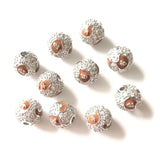 10pcs 10mm Brwn Leopard Print Zirconia Paved Ball Spacers Beads