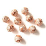 10pcs 10mm Brwn Leopard Print Zirconia Paved Ball Spacers Beads