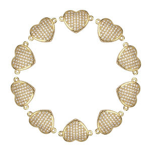 10mm CZ Spacer Heart Beads Brass Pave Zirconia Jewelry DIY Charms