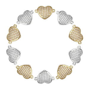 10mm CZ Spacer Heart Beads Brass Pave Zirconia Jewelry DIY Charms
