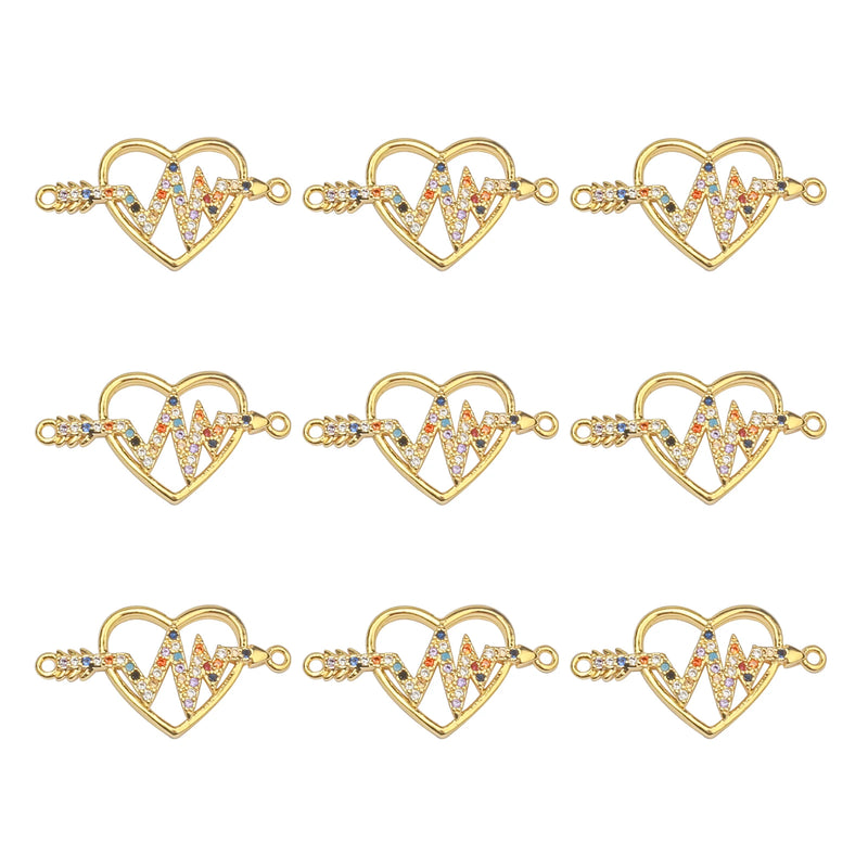 10pcs 10mm CZ Spacer Heart Beads Brass Micro Pave Cubic Zirconia Beads