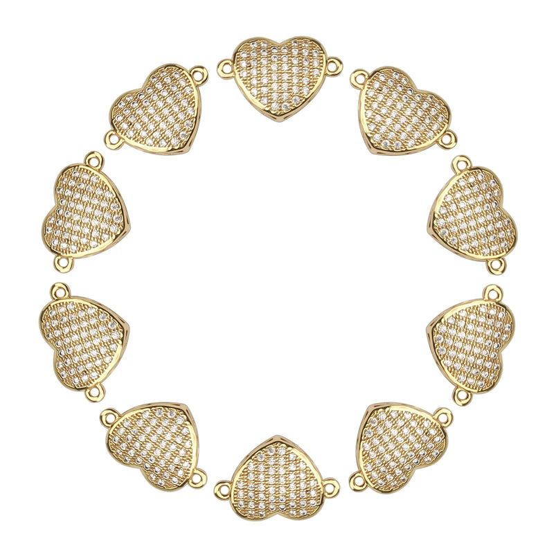 10mm CZ Spacer Heart Beads Brass Pave Zirconia Jewelry DIY Charms