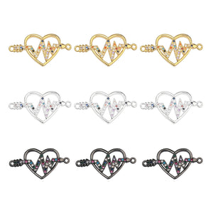 10pcs 10mm CZ Spacer Heart Beads Brass Micro Pave Cubic Zirconia Beads