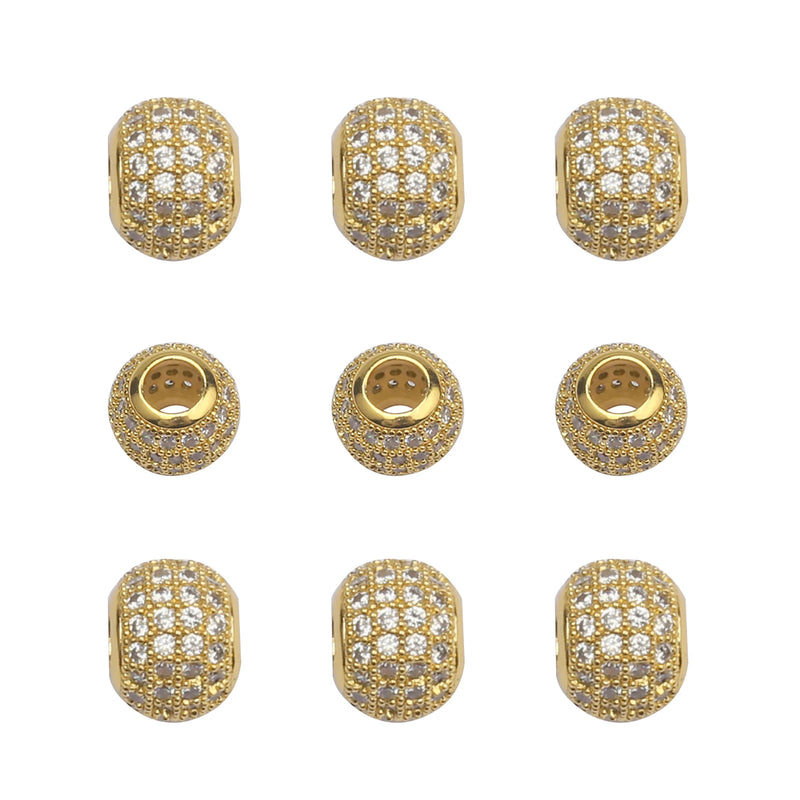 10mm CZ Spacer Round Bead Brass Micro Pave Cubic Zirconia Beads