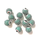 10pcs 10mm Green Disco Beads Crystal Stone Micro Pave Ball Spacers
