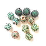 10pcs 10mm Green Disco Beads Crystal Stone Micro Pave Ball Spacers