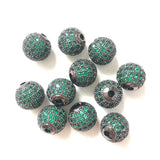 10pcs 10mm Green Disco Beads Crystal Stone Micro Pave Ball Spacers