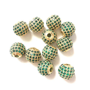 10pcs 10mm Green Disco Beads Crystal Stone Micro Pave Ball Spacers