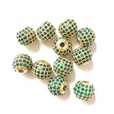 10pcs 10mm Green Disco Beads Crystal Stone Micro Pave Ball Spacers
