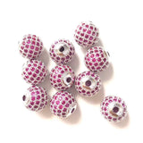 10pcs Red Disco Ball Spacer Beads 10mm CZ Micro Paved Brass for Bracelet DIY