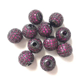 10pcs Red Disco Ball Spacer Beads 10mm CZ Micro Paved Brass for Bracelet DIY