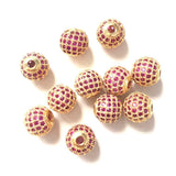 10pcs Red Disco Ball Spacer Beads 10mm CZ Micro Paved Brass for Bracelet DIY