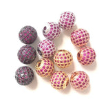 10pcs Red Disco Ball Spacer Beads 10mm CZ Micro Paved Brass for Bracelet DIY