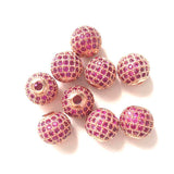 10pcs Red Disco Ball Spacer Beads 10mm CZ Micro Paved Brass for Bracelet DIY