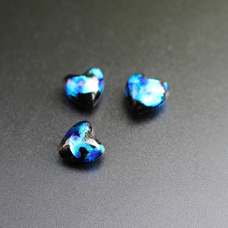 10pcs 12mm Heart Glass Beads Lampwork Foil Jewelry Making