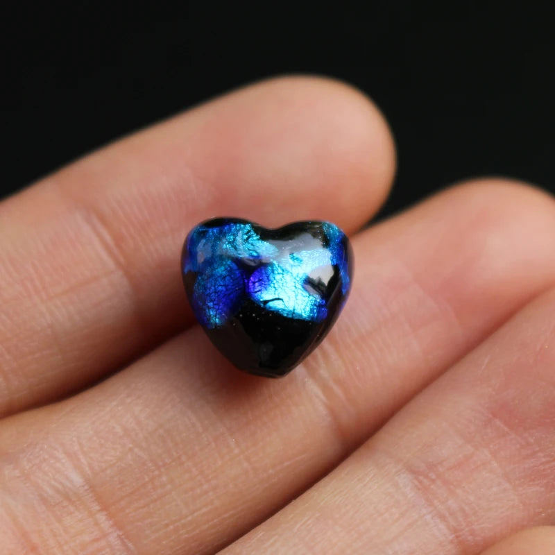 10pcs 12mm Heart Glass Beads Lampwork Foil Jewelry Making