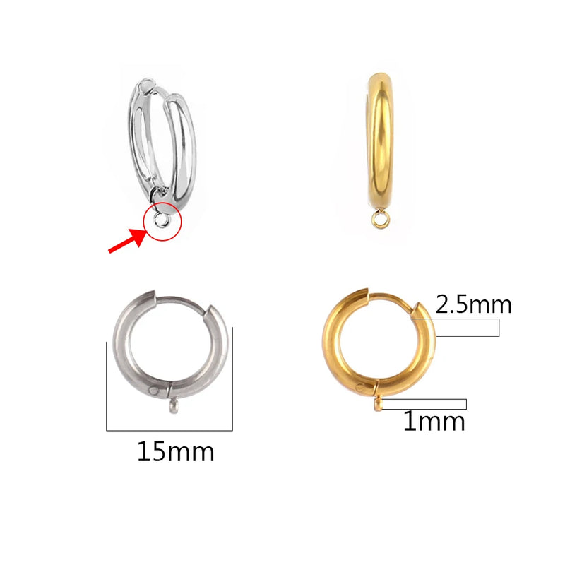 10pcs/Lot 316L Stainless Steel Earrings Hoop Base For DIY Jewelry
